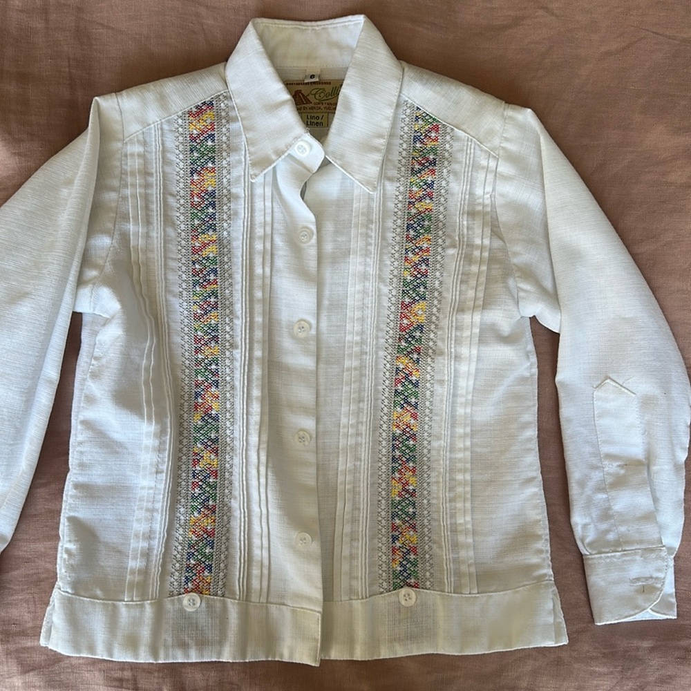 Mexican guayabera linen embroidered shirt size 6